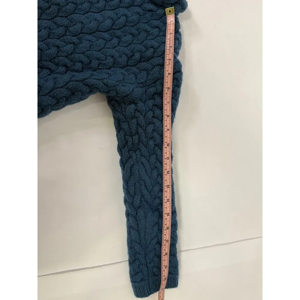 Aran Crafts Ireland 100% Merino Wool‎ Kids Zip Cardigan Sweater Blue Medium
